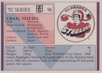 1992 Regina NSW Rugby League #96 Craig Teitzel Back